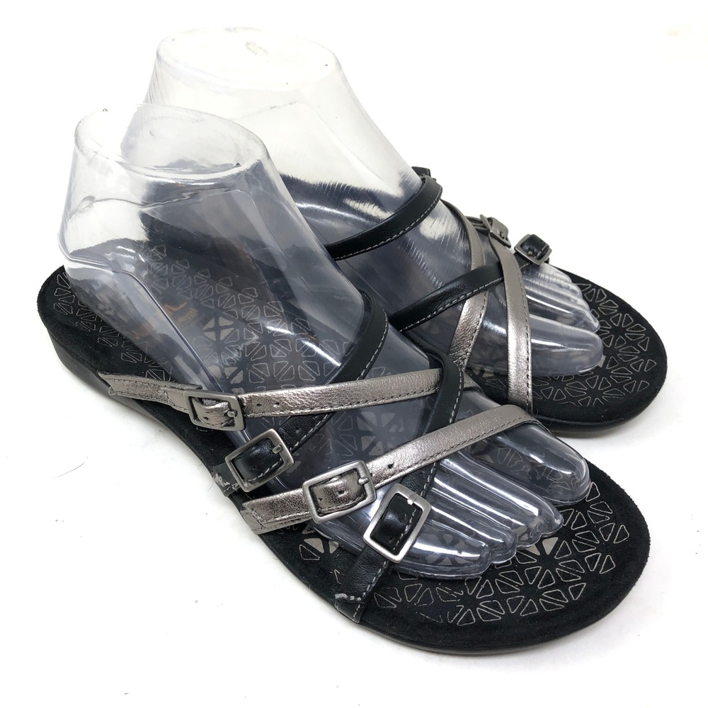 Weil Womens 7 Inspire Sandals‎ Black Pewter Strappy Orthotic Slide Walking Flat